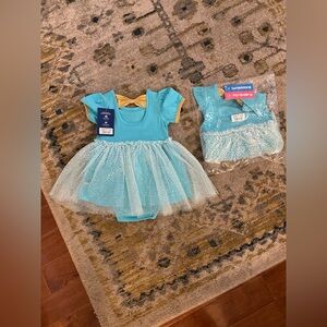Ruffle Butts Aqua and Gold Princess Twirl Rompers/Sparkle Dance Costume